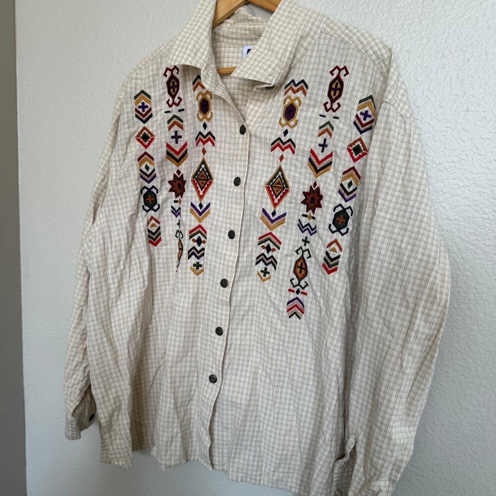 Vintage CST Sport Embroidered Aztec Western Beige Size 2X Button down - Picture 2 of 11